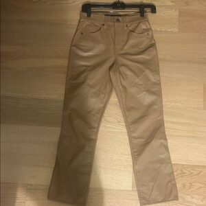 Faux Leather High-Rise Straight Leg Pants - Tan